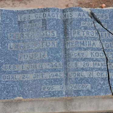 FOURIE Bernardus Lambertus 18??-1942 &amp; Petronella Hermina KOORTS 1871-1919