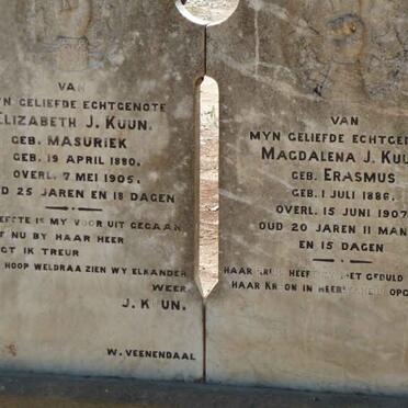KUUN Elizabeth J. nee MASURIEK 1880-1905 :: KUUN Magdalena J. nee ERASMUS 1886-1907