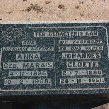 MARAIS Johannes Cloete 1881-1951 &amp; Anna MARAIS 1886-1968