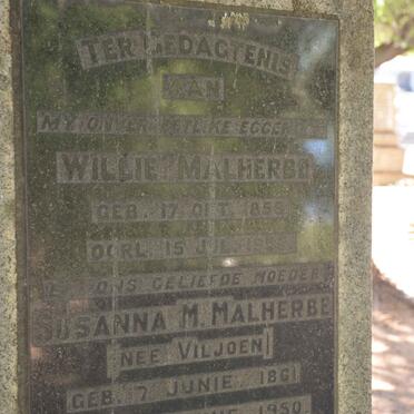 MALHERBE Willie 1859-1937 &amp; Susanna M. VILJOEN 1861-1950