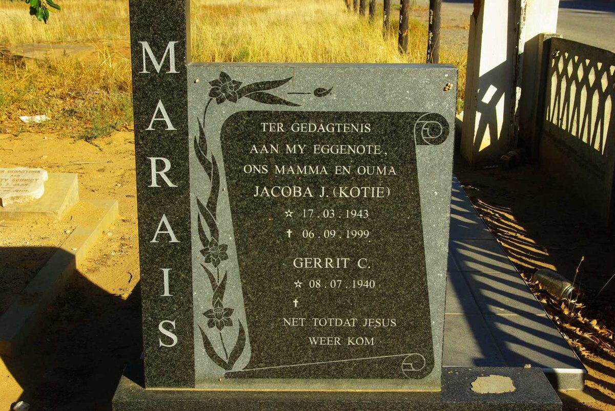 MARAIS Gerrit C. 1940- &amp; Jacoba J. 1943-1999