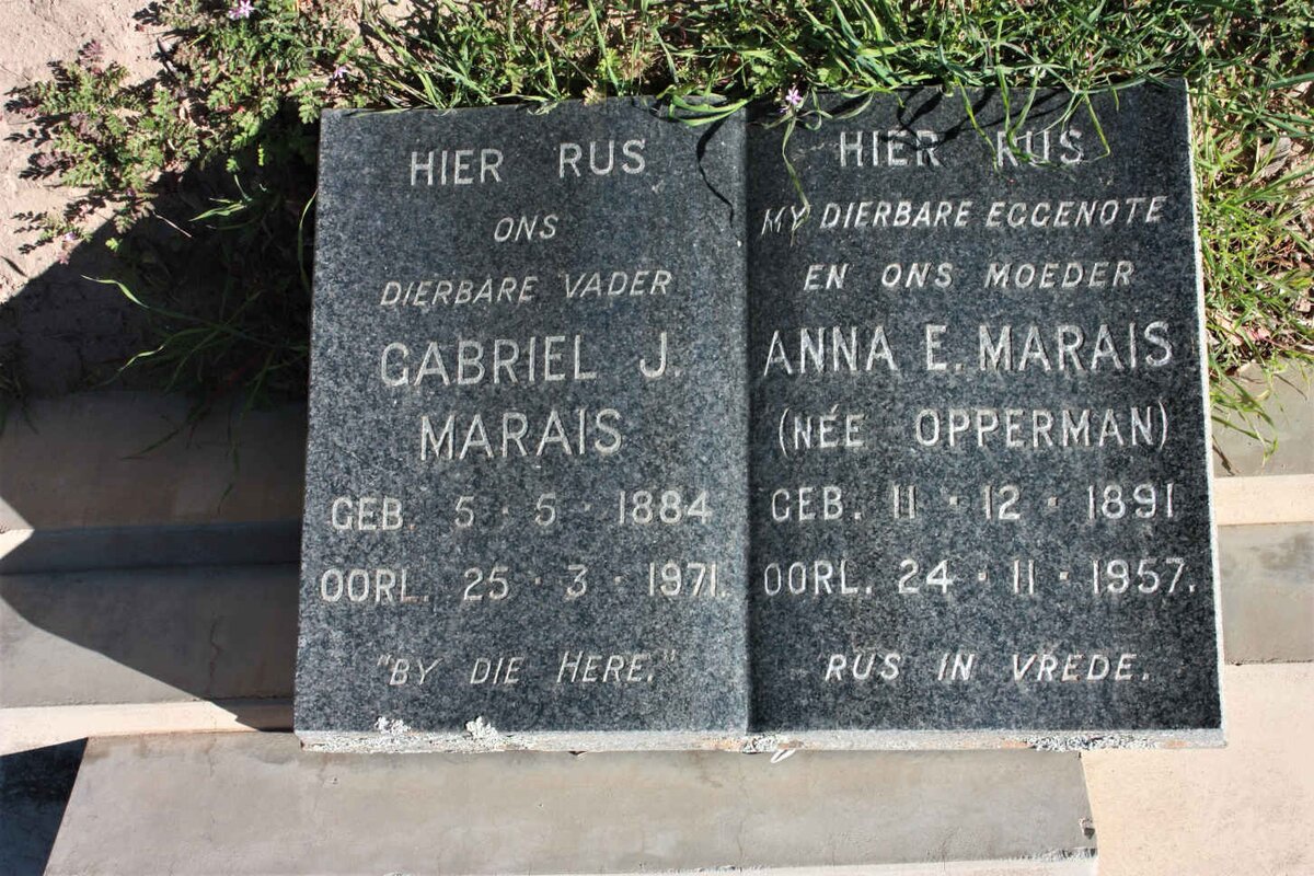 MARAIS Gabriel J. 1884-1971 &amp; Anna E. OPPERMAN 1891-1957