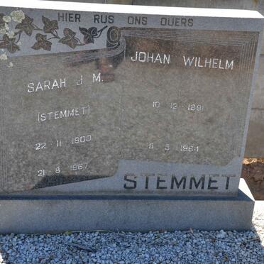 STEMMET Johan Wilhelm 1891-1964 &amp; Sarah J.M. STEMMET 1900-1967