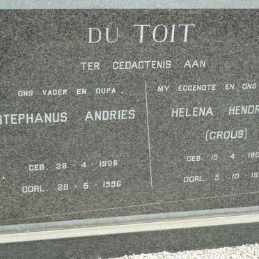 TOIT Stephanus Andries, du 1906-1996 &amp; Helena Hendrina CROUS 1909-1977
