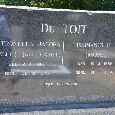 TOIT Hermanus H.J., du 1886-1966 &amp; Petronella Jacoba CAHILL 1883-1975