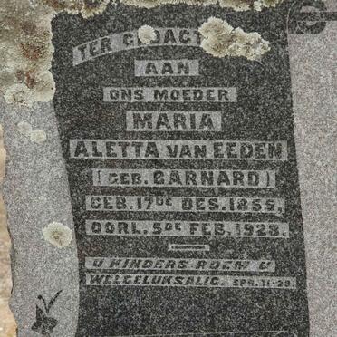 EEDEN Maria Aletta, van nee BARNARD 1855-1928