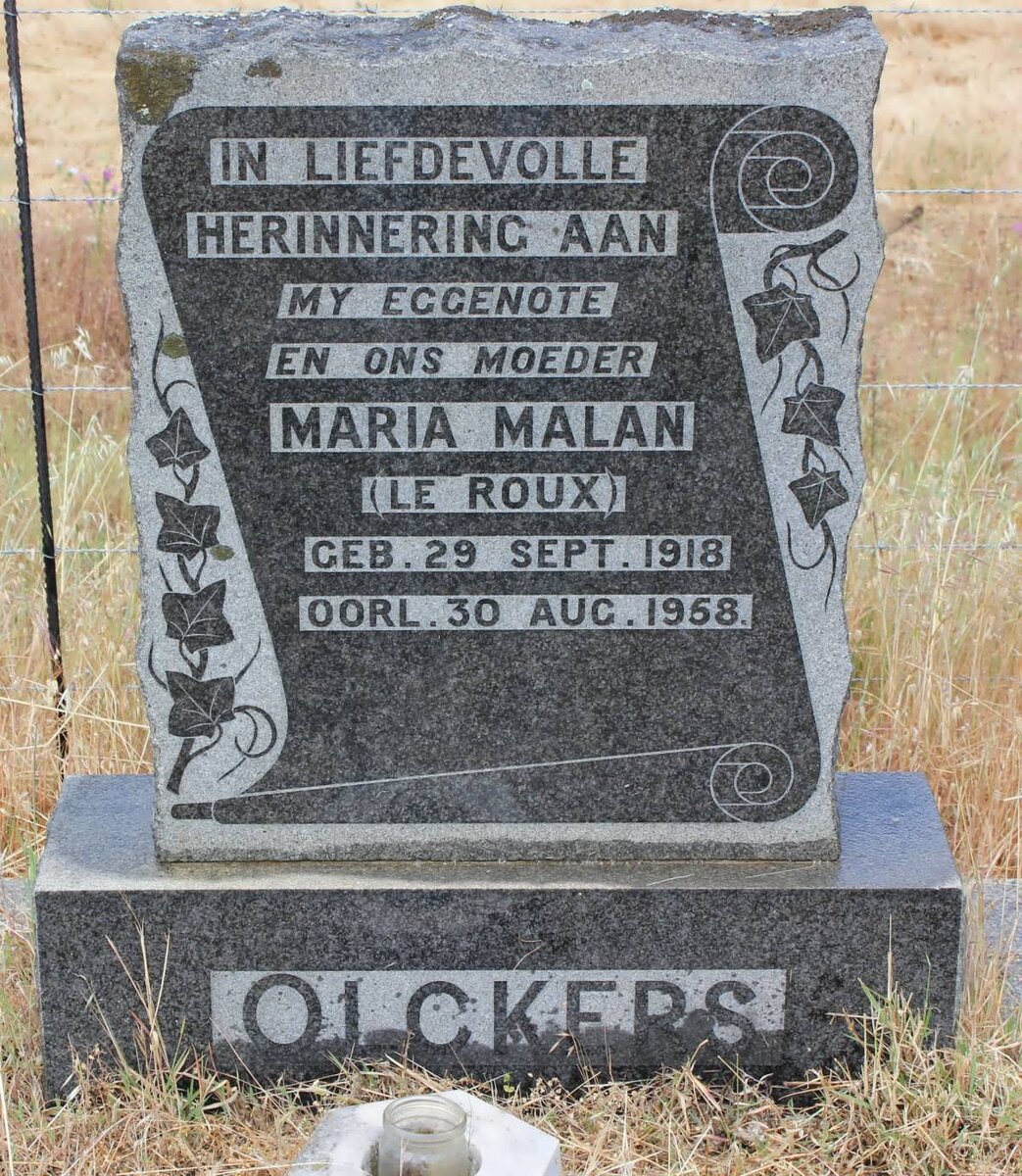 OLCKERS Maria Malan nee LE ROUX 1918-1958