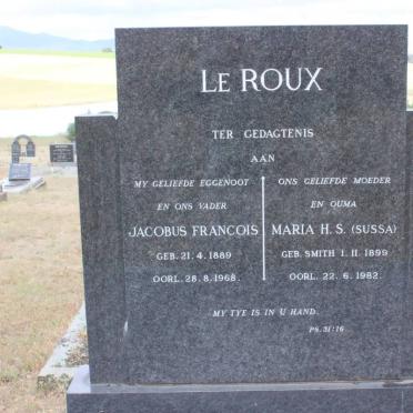 ROUX Jacobus Francois, le 1889-1968 &amp; Maria H.S. SMITH 1899-1982