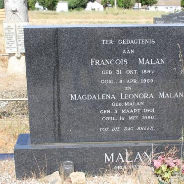MALAN Francois 1897-1969 &amp; Magdalena Leonora MALAN 1901-1986