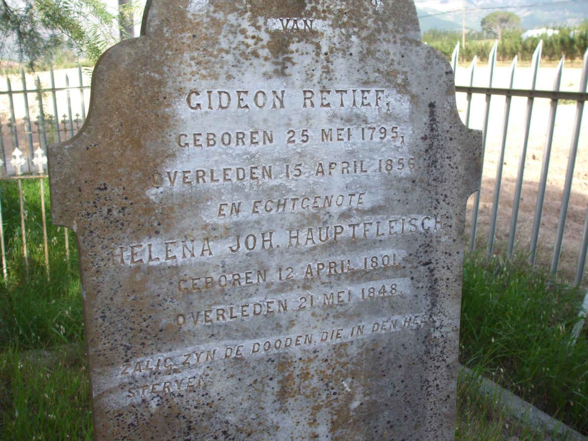 RETIEF Gedeon 1795-1956 &amp; Helena Joh. HAUPTFLEISCH 1801-1848