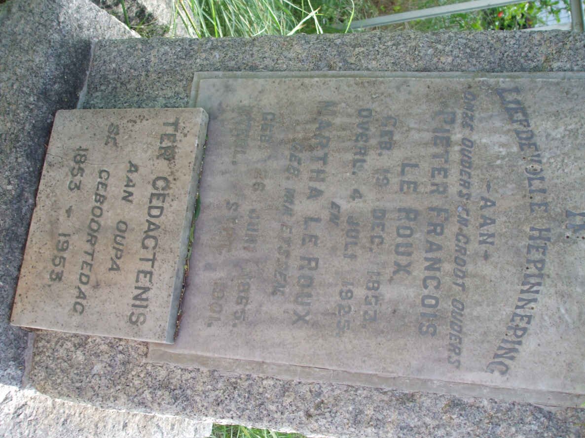 ROUX Pieter Francois, le 1853-1925 &amp; Martha VAN EYSSEN 1865-1901