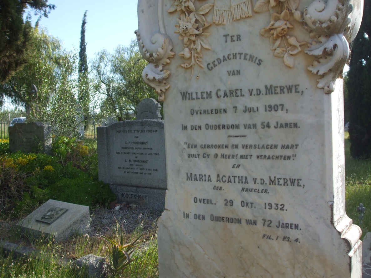 MERWE Willem Carel, v.d.  -1907 &amp; Maria Agatha KRIEGLER -1932