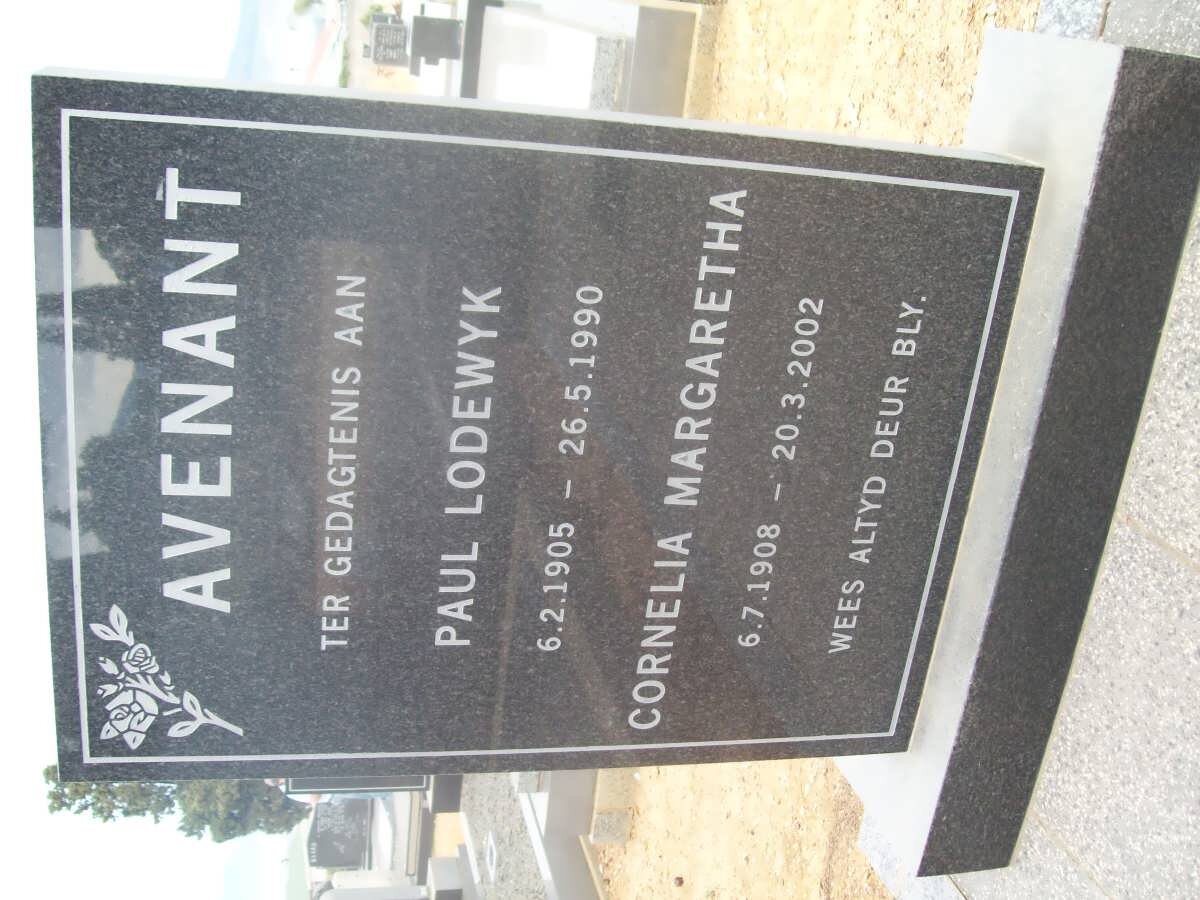 AVENANT Paul Lodewyk 1905-1990 &amp; Cornelia Margaretha 1908-2002