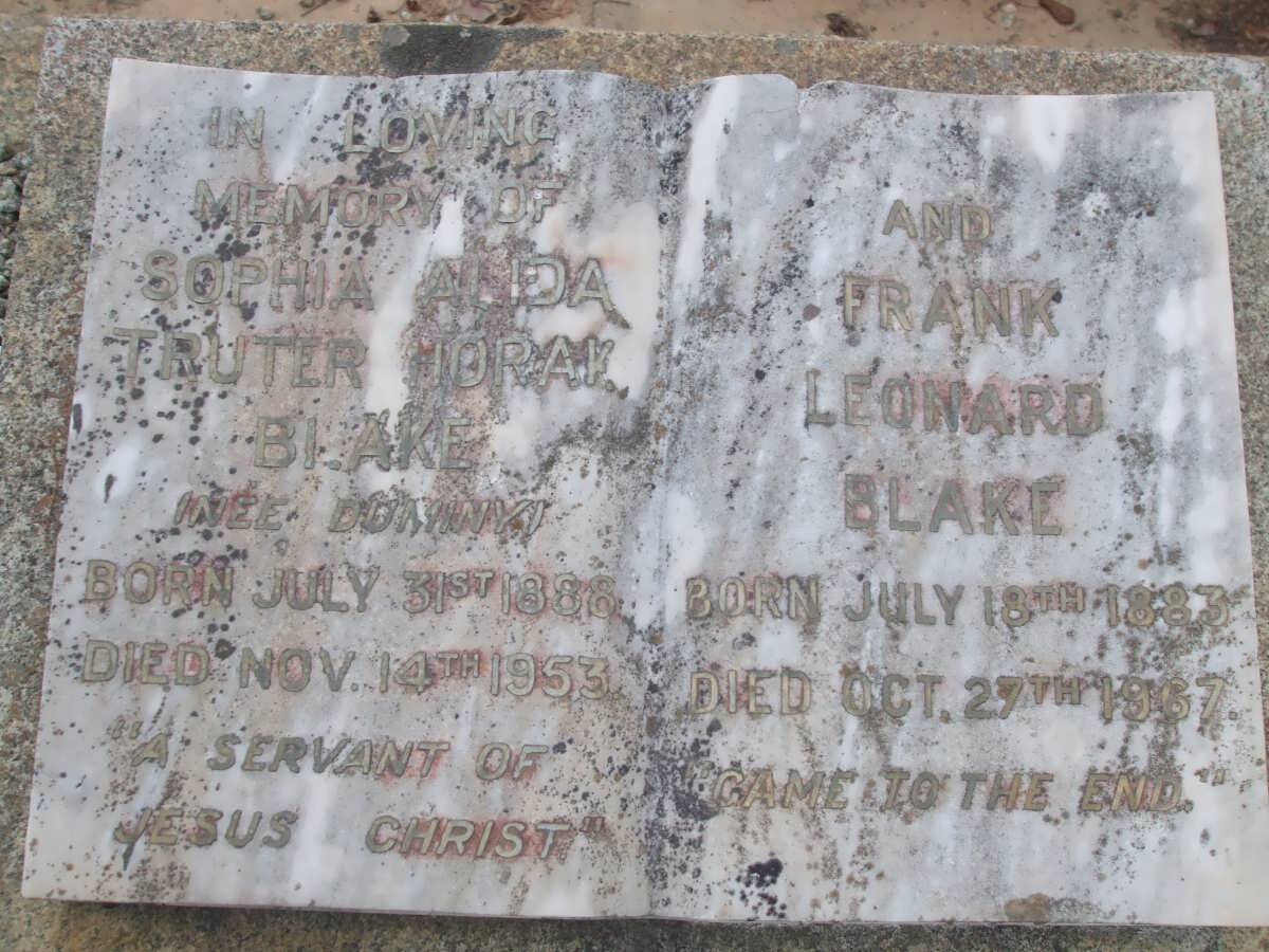 BLAKE Frank Leonard 1883-1967 &amp; Sophia Alida Truter Horak DUMINY 1888-1953