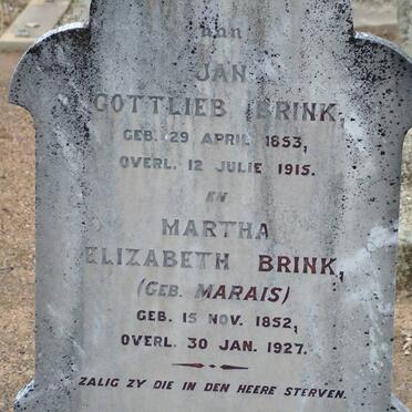 BRINK Gottlieb 1853-1915 &amp; Martha Elizabeth MARAIS 1852-1927