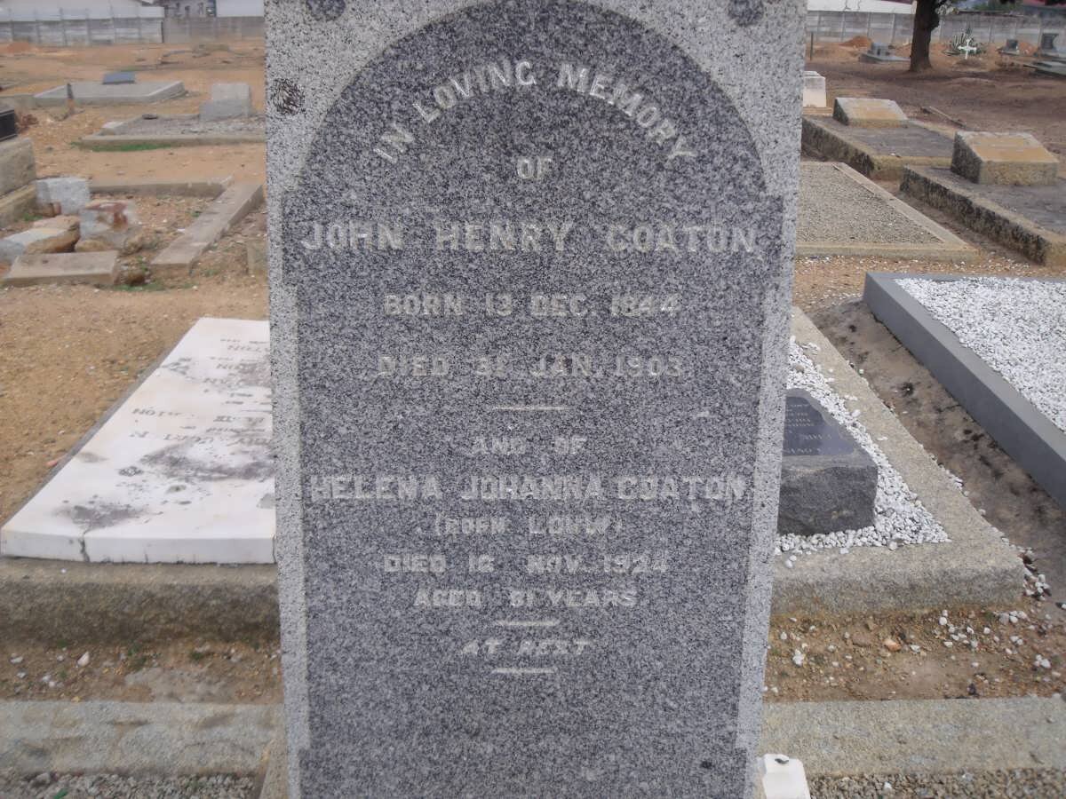 COATON John Henry 1844-1903 &amp; Helena Johanna LOUW -1924
