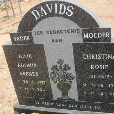 DAVIDS Julie Adonis Arends 1927-2010 &amp; Christina Rosie 1929-1992