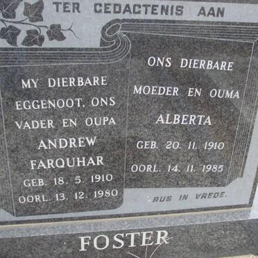 FOSTER Andrew Farquhar 1910-1980 &amp; Alberta 1910-1985