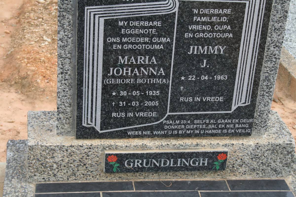 GRUNDLINGH Jimmy J. 1963- &amp; Maria Johanna BOTHMA 1934-2005