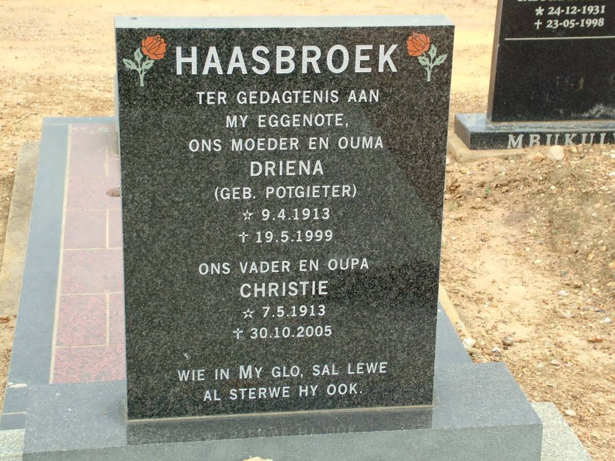 HAASBROEK Christie 1913-2005 &amp; Driena POTGIETER 1913-1999