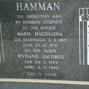 HAMMAN Wynand Jacobus 1909-1980 &amp; Maria Magdalena DUVENHAGE 1919-1976