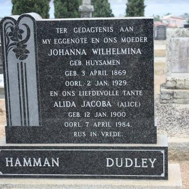 HAMMAN Johanna Wilhelmina nee HUYSAMEN 1869-1929 :: DUDLEY Alida Jacoba 1900-1984