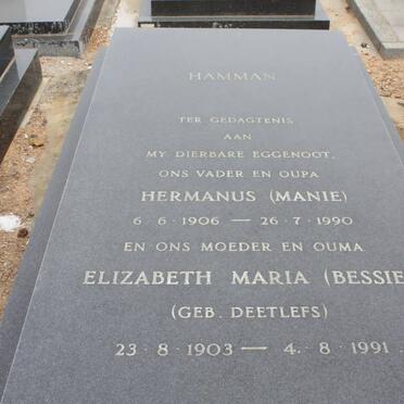 HAMMAN Hermanus 1906-1990 &amp; Elizabeh Maria DEETLEFS 1903-1991