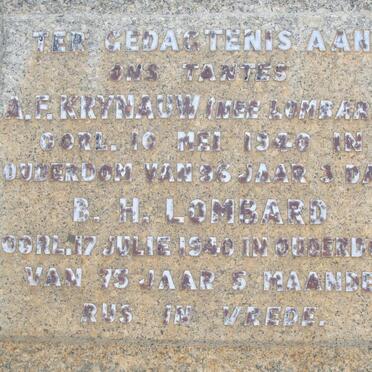 KRYNAUW A.F. nee LOMBARD -1940 :: LOMBARD B.H. -1940