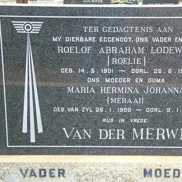 MERWE Roelof Abraham Lodewyk, van der 1901-1968 &amp; Maria Hermina Johanna 1900-1982