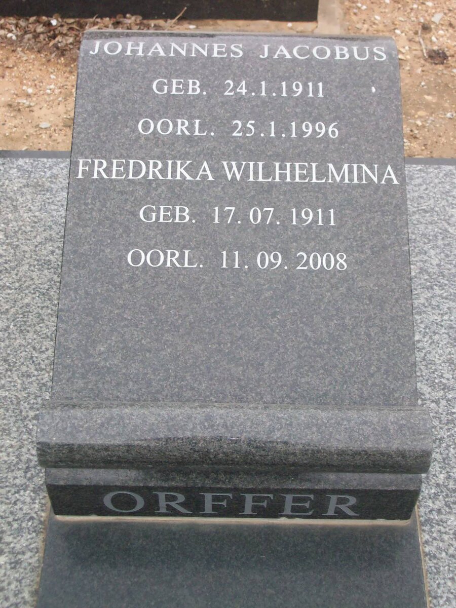 ORFFER Johannes Jacobus 1911-1996 &amp; Fredrika Wilhelmina 1911-2008
