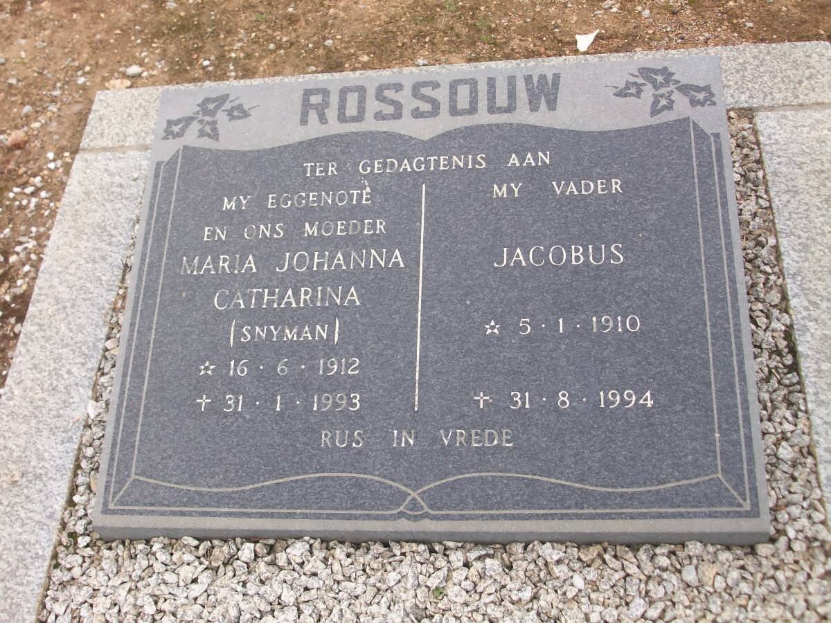 ROSSOUW Jacobus 1910-1994 &amp; Maria Johanna Catharina SNYMAN 1912-1993