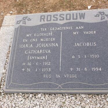 ROSSOUW Jacobus 1910-1994 &amp; Maria Johanna Catharina SNYMAN 1912-1993