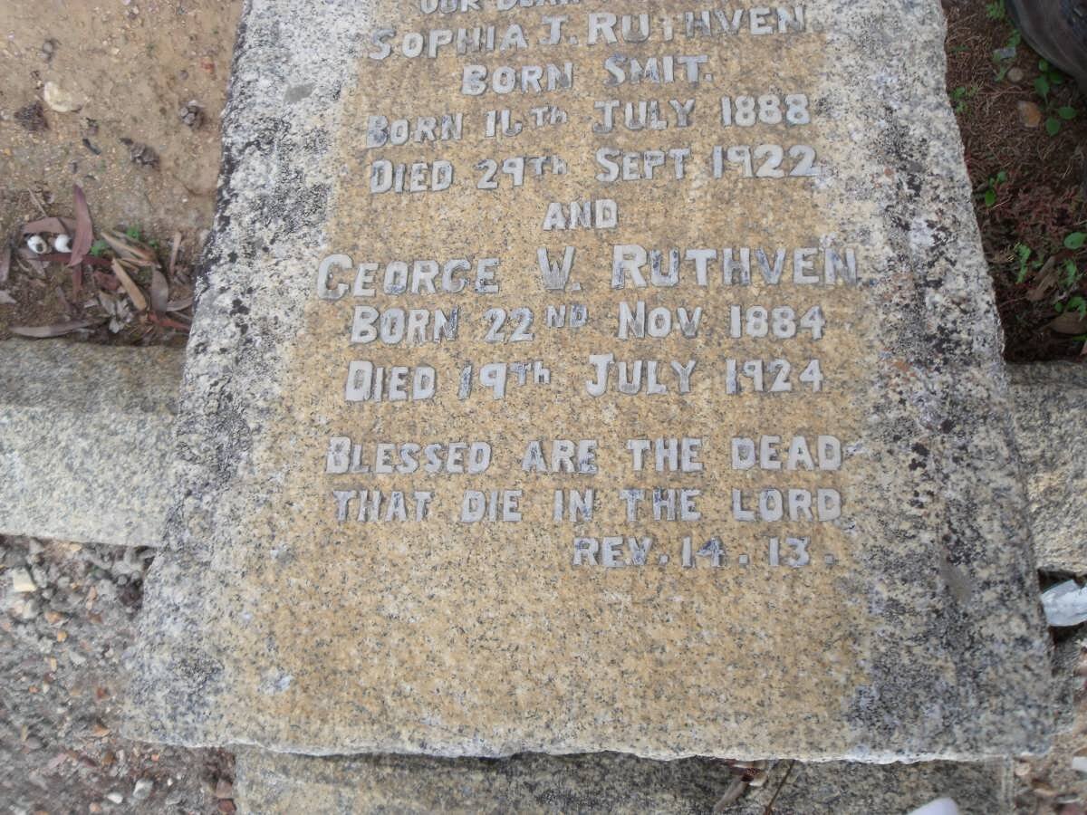 RUTHVEN George W. 1884-1924 &amp; Sophia J. SMIT 1888-1922