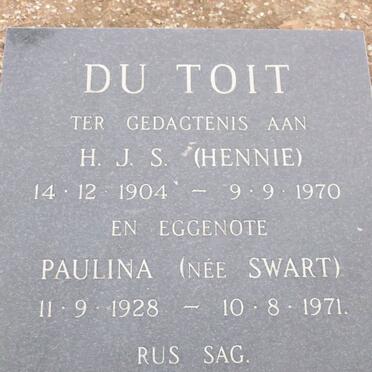 TOIT H.J.S., du 1904-1970 &amp; Paulina SWART 1928-1971