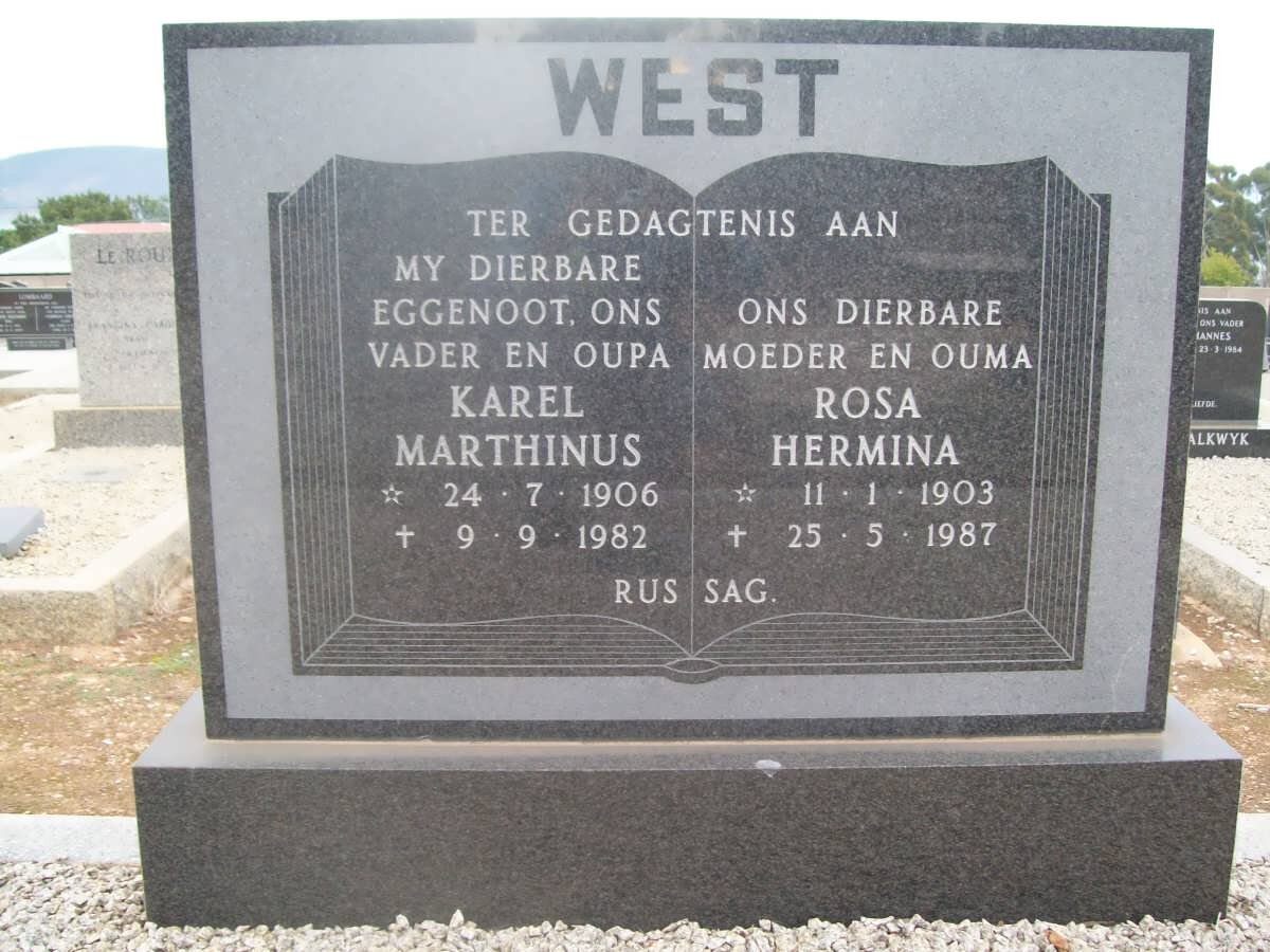 WEST Karel Marthinus 1906-1982 &amp; Rosa Hermina 1903-1987