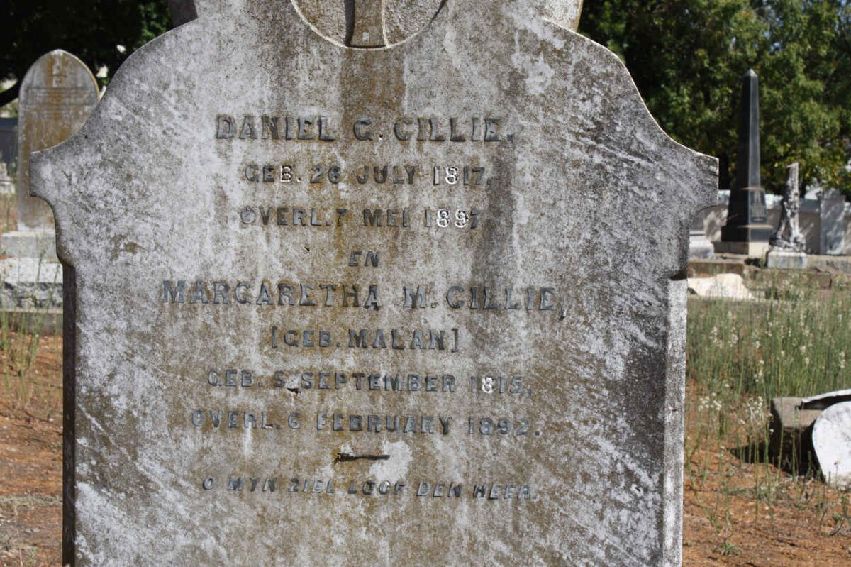 CILLIE Daniel C. 1817-1897 &amp; Margaretha M. MALAN 1815-1892