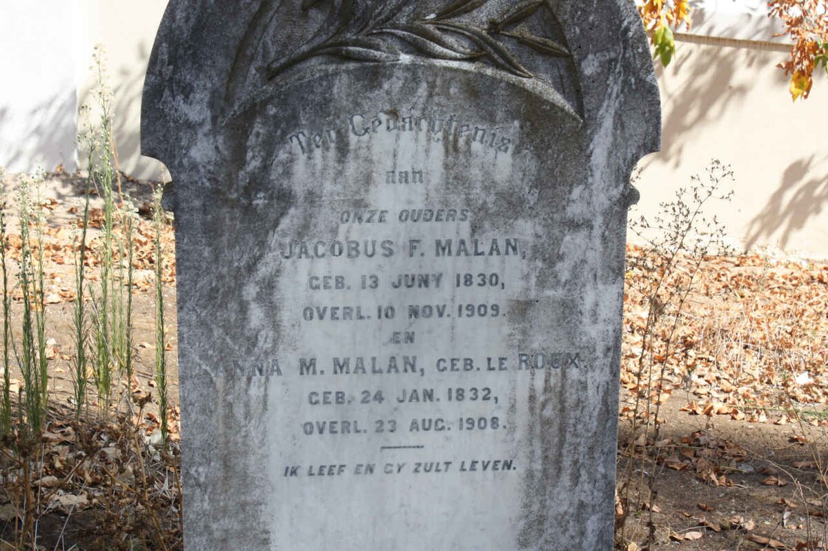 MALAN Jacobus F. 1830-1909 &amp; Anna M. LE ROUX 1832-1908