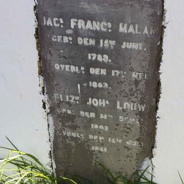 MALAN Jacobus Francois 1783-1862 &amp; Elizabeth Johanna LOUW 1802-1861