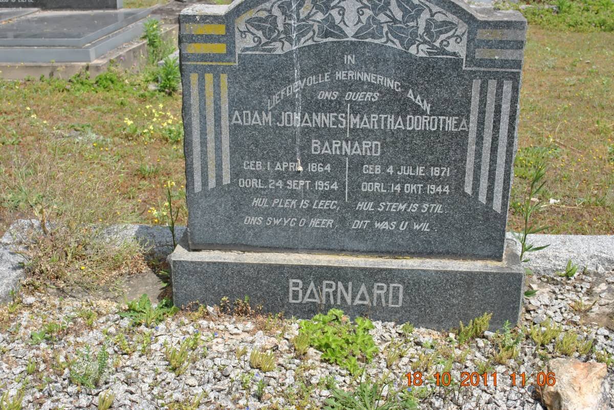 BARNARD Adam Johannes 1864-1954 &amp; Martha Dorothea 1871-1944