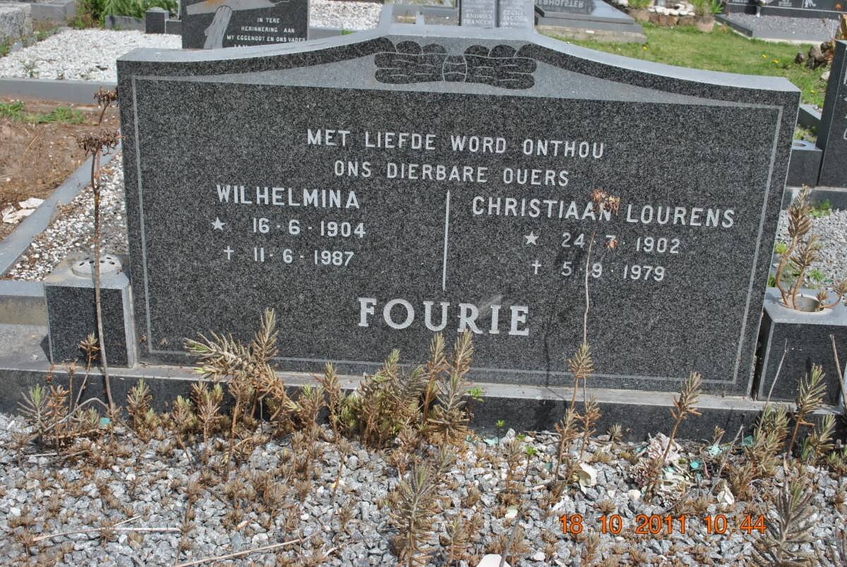 FOURIE Christiaan Lourens 1902-1979 &amp; Wilhelmina 1904-1987