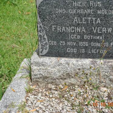 VERWEY Aletta Francina BOTHMA 1896-1952