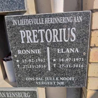 PRETORIUS Ronnie 1962-2016 &amp; Elana 1971-2016