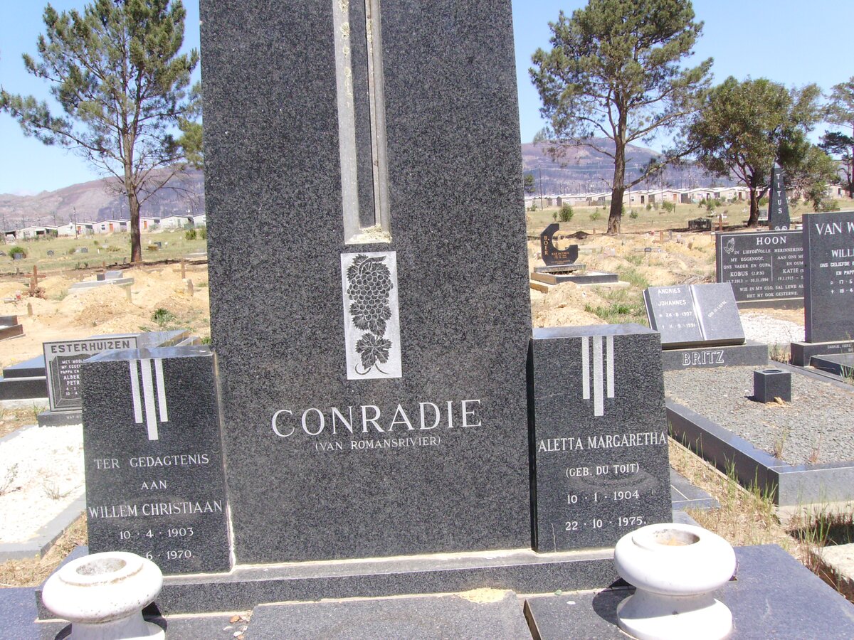 CONRADIE Willem Christiaan 1903-1970 &amp; Aletta Margaretha DU TOIT 1904-1975