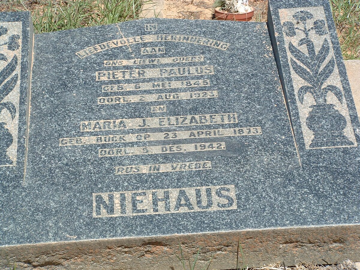 NIEHAUS Pieter Paulus 1845-1923 &amp; Maria J. Elizabeth BUCK 1873-1942
