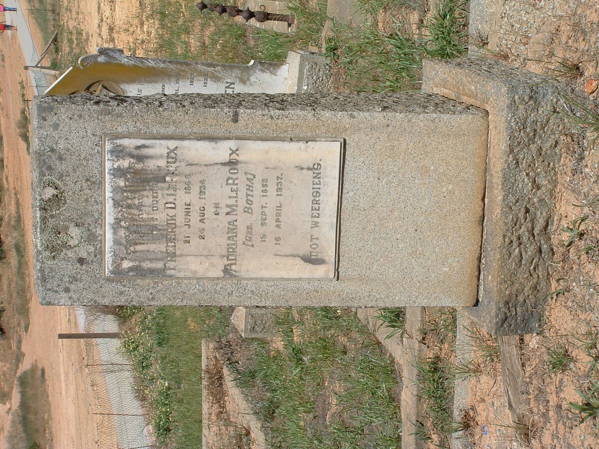 ROUX Frederik D., le 1848-1934 &amp; Adriana M. BOTHA 1852-1937