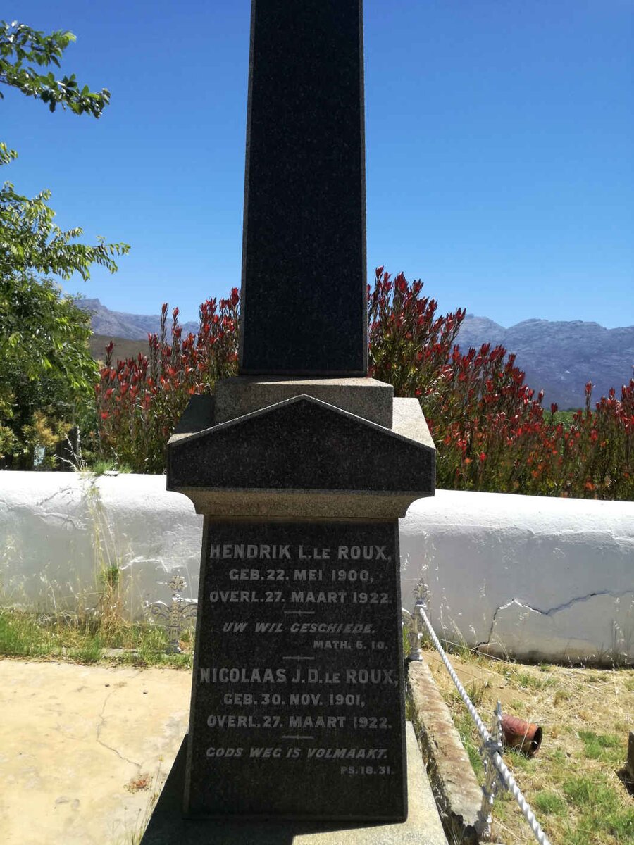 ROUX Hendrik L., le 1900-1922:: LE ROUX Nicolaas J.D. 1901-1922
