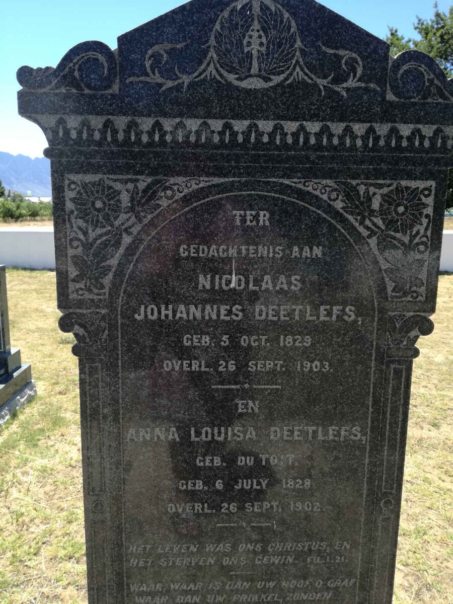 DEETLEFS Nicolaas Johannes 1829-1903 &amp; Anna Louisa DU TOIT 1828-1902
