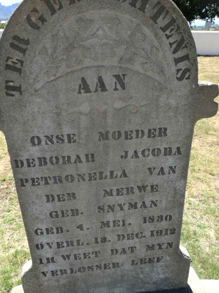 MERWE Debora Jacoba Petronella, van der nee SNYMAN 1830-1912