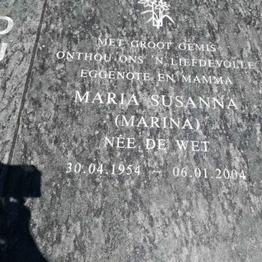 TOIT Nicolaas Deetlefs, du 1951-2013 &amp; Maria Susanna DE WET 1954-2004