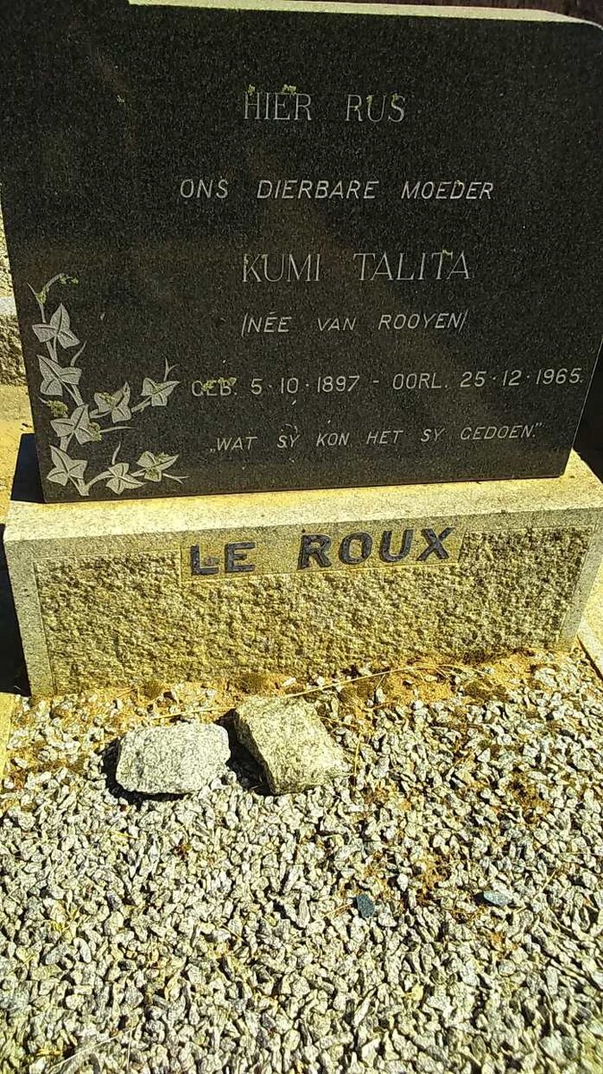 ROUX Kumi Talita, le nee  VAN ROOYEN 1897-1965